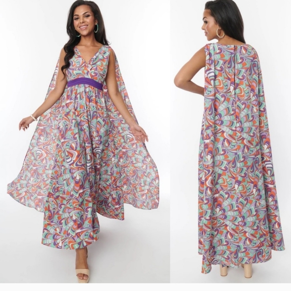 Retro Psychedelic Cape Dress
